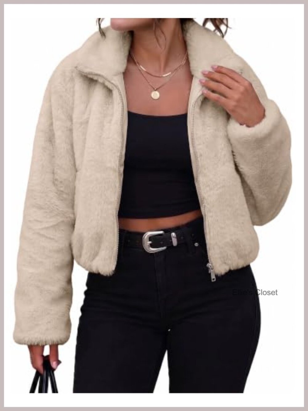 Women's Cropped Faux Fur Zip Up Jacket Winter Coat Fuzzy